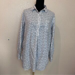 Victoria’s Secret Script Print Pajama Top Medium Silk Trim Button Up Y2K